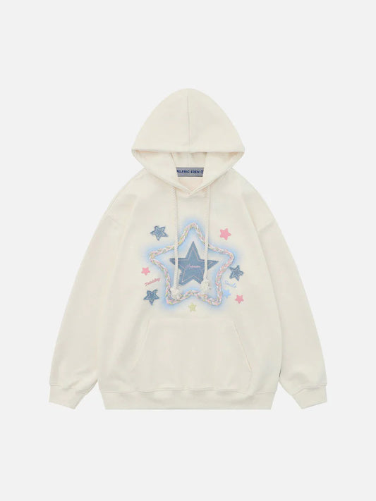 Denim Star Embroidery Hoodie