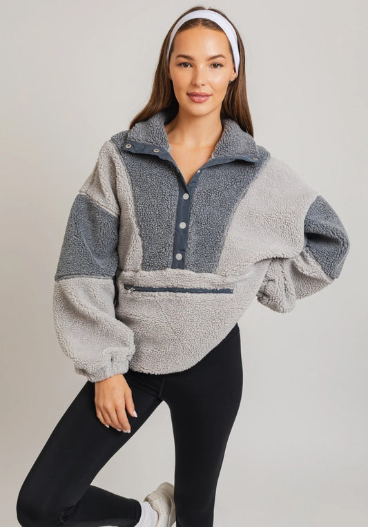 Contrast Oversized Sherpa Pullover