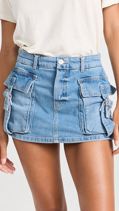 Light Wash Denim Cargo Skirt